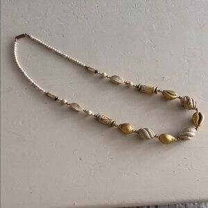 Elegant Gold and Cream Beaded Necklace